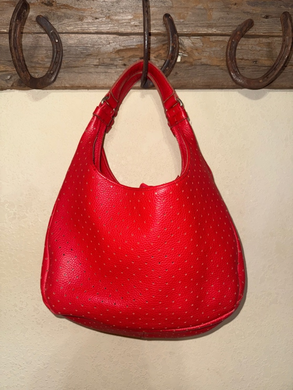 Bottega Veneta Red Perforated Leather Campana Hobo Bag